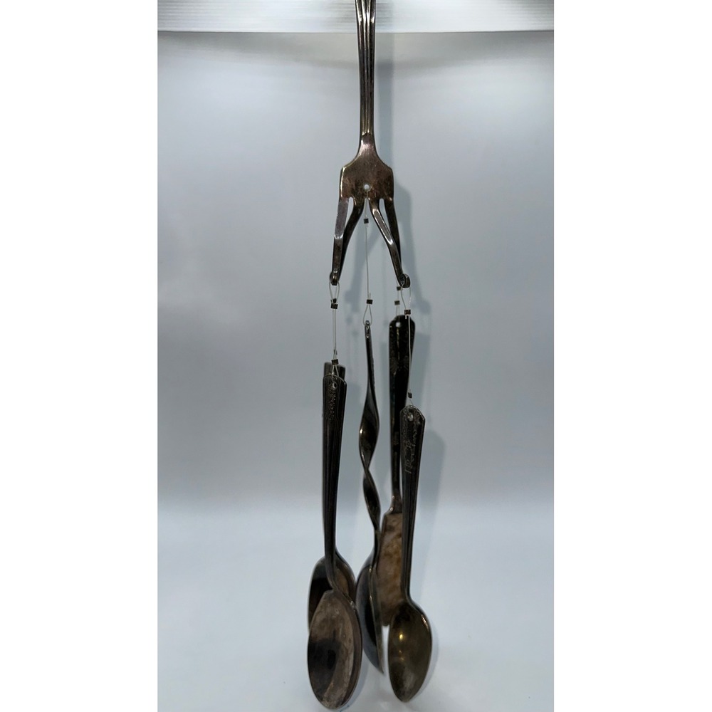 Vintage Silverware Wind Chime Repurposed Silverplate Spoon Fork Hanging Mobile